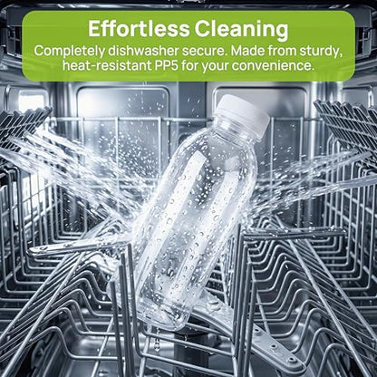 EONJOE 12pk 8oz Dishwasher Safe Plastic Bottles, BPA-Free for Juice & Milk | Durable food-grade PP5 bottles. Dishwasher & freezer safe, heat-resistant for hot or cold drinks, leak-proof caps. - color: 12pcs-8oz
