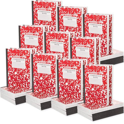 Fainne 100 Pack A5 Composition Notebooks Bulk College Ruled Composition Notebooks Marble Covers Notebook for Student Classroom Office Supplies 30 Sheet/60 Page(Red) - color: Red