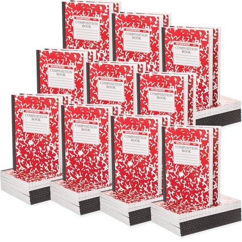Fainne 100 Pack A5 Composition Notebooks Bulk College Ruled Composition Notebooks Marble Covers Notebook for Student Classroom Office Supplies 30 Sheet/60 Page(Red) - color: Red
