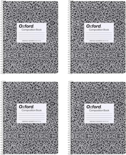 Oxford Spiral Composition Notebooks, Wide Ruled Paper, 9-3/4 x 7-1/2 Inches, 80 Sheets, Black Marble Cover (64950), 4 Count (Pack of 6) - size: Wide Rule (Pack of 6)