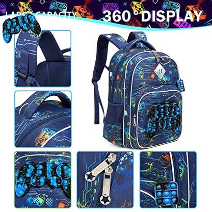 Backpack for Girls Elementary Preschool Kids Lunch Box for School - color: Boys Gamepad Bag