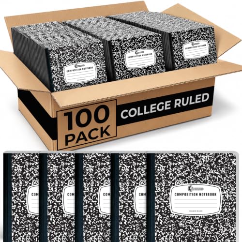 Rosmonde 100 Pack Black Marble Composition Notebooks, College Ruled, 200 Pages (100 Sheets), 9-3/4 x 7-1/2, Hard Cover Composition Book, Bulk School Supplies, Bulk Notebooks for School & College - size: 100 Pack, style: Black Marble