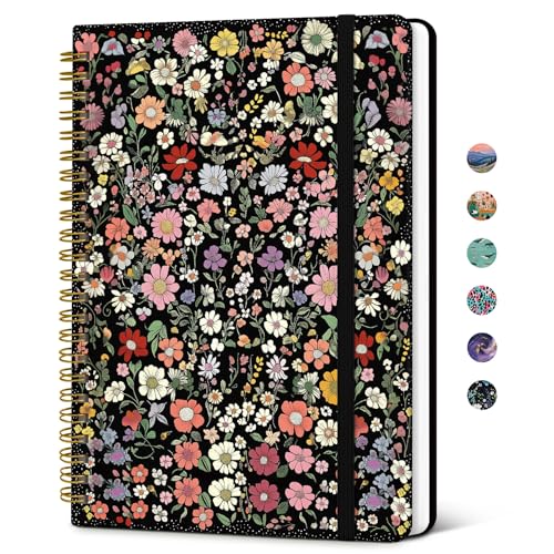 Taja Spiral Lined Journal for Women, Notebook for Work with Pretty Cover, 140 College Ruled Pages, Hardcover Notebook for Journaling, Note Taking, Bible Study, Starlit Garden - color: F-Starlit Garden