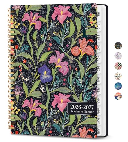 Planner 2026-2027, Academic Planner Weekly and Monthly, Jul 2026 - Jun 2027, Spiral Bound School Planning Tool with Tabs and Pocket, Perfect for Students & Teacher, 6.3" x 8.5", Floral Starlight - color: J-Floral Starlight, size: 6.3"x8.5" (A5)