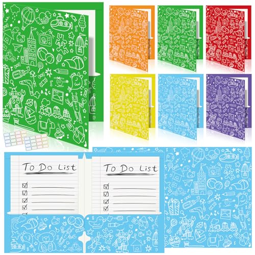 Cinrobiye 24 Pack Inspirational 2 Pocket Folders with 32 Name Labels, Decorative Motivational Letter Size Kids Folders File with Pockets for Office Home Homework Documents Storage Organizer - style: Classic