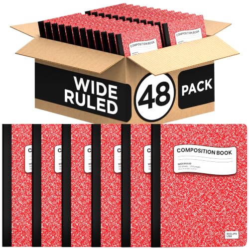Composition Notebook Wide Ruled Composition Notebooks Bulk Red Marble Hard Cover Wide Ruled Notebook Paper Note Books For Schools Marble Composition Books 100 Sheets 200 Pages 9.75” x 7.25” (48 Pack, Red) - color: Red, size: 48 Pack