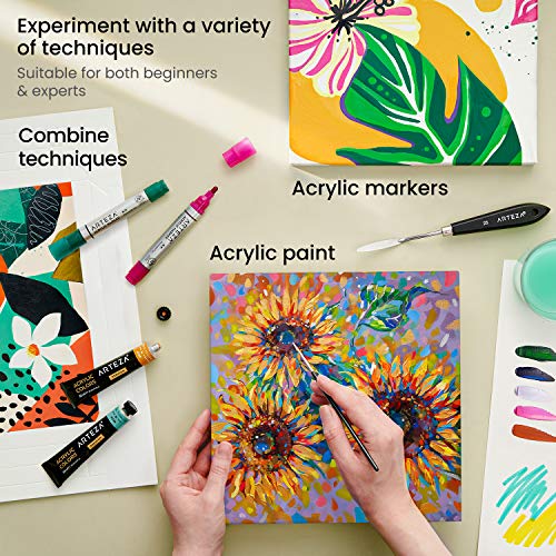 Arteza Acrylic Paper Foldable Canvas Pad, 9.5x9.5 Inches, 20 Sheets, DIY Frame, Heavyweight Acrylic Paint Paper, 220 lb, 360 GSM, Acid-Free, Art Supplies for Painting & Mixed Media Art