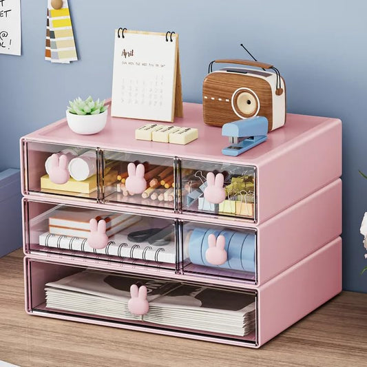 Marbrasse Desk Organizer with 6 Drawers, 3 Tier Stackable Storage Drawers Plastic Makeup Storage, Office Organizers and Storage, Desk Storage Box for Office, School, Home Pink - color: Pink & 6 Drawers