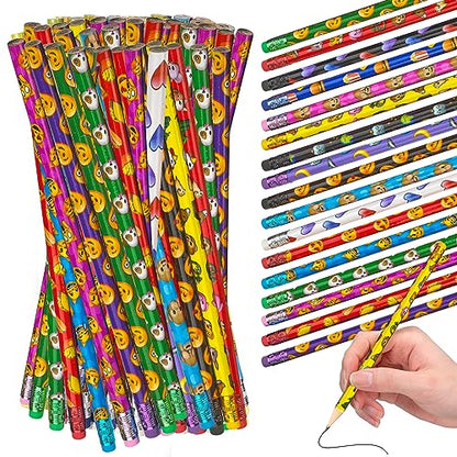 Playbees Emoticon No 2 Pencils for Kids - 144 Pack Bulk Kids Pencils #2 with Erasers - Assorted Smiley Birthday Party Favors, Classroom Prizes, Goody Bag Stuffers, Teacher's Educational Supplies - style: 144 Pack
