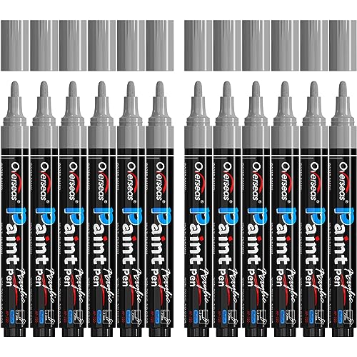 Overseas Silver Paint Pens Paint Markers - Permanent Acrylic Markers 12 Pack, Water-Based, Quick Dry, Waterproof Marker Pen for Rock, Wood, Plastic, Metal, Canvas, Glass, Mugs. Medium Tip - color: Silver