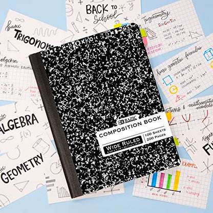 BAZIC PRODUCTS Black Marble Composition Notebook, Wide-Ruled, 4-Pack | 100 wide-ruled sheets (200 pages), sewn binding, 9.75 x 7.5 in - color: Black Marble, size: 4-Pack