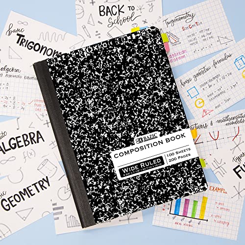 BAZIC PRODUCTS Black Marble Composition Notebook, Wide-Ruled, 48-Case | 100 wide-ruled sheets (200 pages), sewn binding, 9.75 x 7.5 in - color: Black Marble, size: 48-Pack