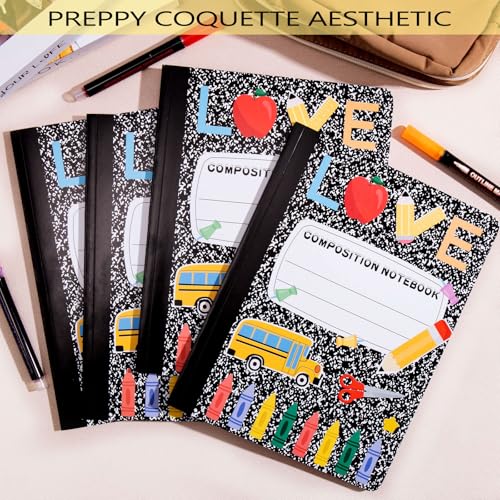 6 Pack Marble Composition Notebook Wide Ruled Pencil Preppy Composition Notebooks,Back to School Coquette Aesthetic Notebooks Perfect-bound 80 Pages (40 Sheets) 9.75x7.5 Inches - color: Pencil