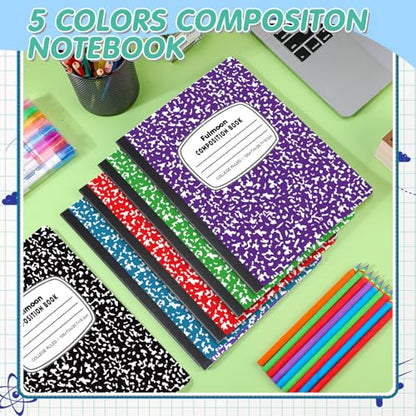 Fulmoon 120 Pack Composition Notebook Bulk 10.12 x 7.2'' Composition Notebook Pack 30 Sheets/60 Pages Marble Covers Composition Notebooks for College School Office Supplies 5 Colors (College Ruled) - style: College Ruled