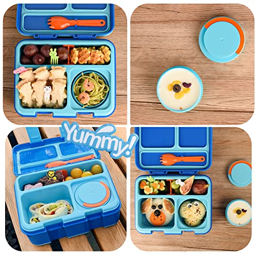 Genteen Lunch Box with 3 Compartments for Measl and Snacks, Sauce Container - color: BLUE2