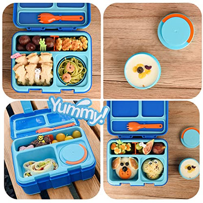Genteen Lunch Box with 3 Compartments for Measl and Snacks, Sauce Container - color: BLUE2