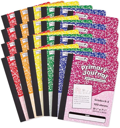 Blue Summit Writing Journals For Kids, Primary Composition Notebook K-2, Kindergarten Notebook For Kids to Learn to Write, 100 Sheets, 24 Pack, Assorted Colors - size: 24 Pack, style: Half Page