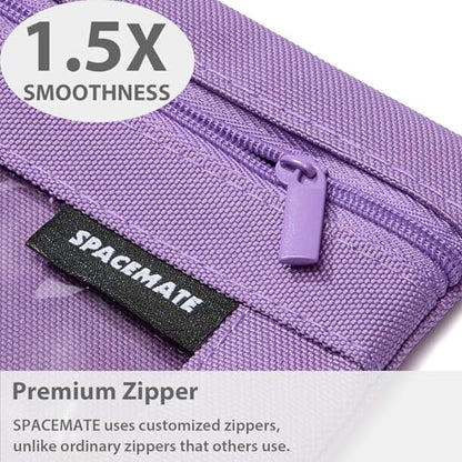 SPACEMATE Binder Pencil Pouch Case Box Bag for 3 Ring Binder School Supplies Girls Boys Kids, Clear Preppy Stuff Large Aesthetic Pen Organizer, Back to College Stationary, 1 Pack, Purple - color: Purple