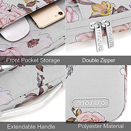 MOSISO 360 Protective Laptop Sleeve Compatible with MacBook Air/Pro, 13-13.3 inch Notebook, Compatible with MacBook Pro 14 inch 2023-2021 A2779 M2 A2442 M1, Peony Bag with Belt, Grey