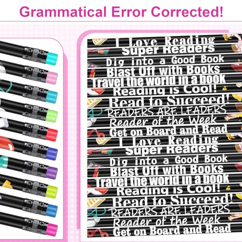 Tenare 150 Pcs Reading Motivational Pencils Bulk Fun Reading Pencils Wooden with Eraser Inspirational School Pencil Assorted Readings Black History Month Pencil for Reward Gift Stationery Party Favors