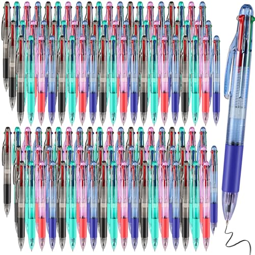 120 Pieces Basic MultiColor Pen in One 4-Color Retractable Ballpoint Pens 0.7mm Smooth Shuttle Pens For Adults Students Nurses Teacher Party Favors Goody Bag Stuffers Carnival Prizes (120)