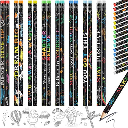 Pasimy 120 Pieces Bulk Inspirational Pencils Colorful Cute Motivational Pencil with Eraser Wood Fun Positive Pencils with Inspiring Words Sayings for Students Classrooms Favors Back to School
