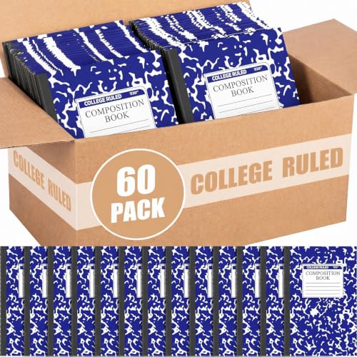 Fainne 60 Pack Composition Notebooks College Ruled A5 Composition Notebook Bulk Marble Notebooks 30 Sheets (60 Pages) for Student Journal Classroom Office School Supplies(Blue) - color: Blue