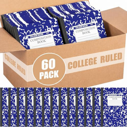 Fainne 60 Pack Composition Notebooks College Ruled A5 Composition Notebook Bulk Marble Notebooks 30 Sheets (60 Pages) for Student Journal Classroom Office School Supplies(Blue) - color: Blue