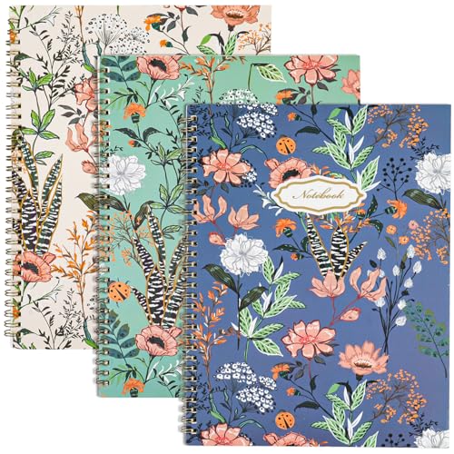 LABUK 3 Pack Spiral Notebook Journal for Women College Ruled Notebook 120 Pages A4 Aesthetic Journaling Notebooks for Work School Office Home, 8.5 x 11 Inches Notebooks for Valentine Gifts - color: Flower A