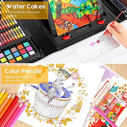 iBayam Art Supplies for Adult, Art Set Case with Trifold Easel, Scratch Paper, Sketch Pad, Coloring Book, Crayons, Pencils, Oil Pastels, Watercolors, Sharpener - color: Green