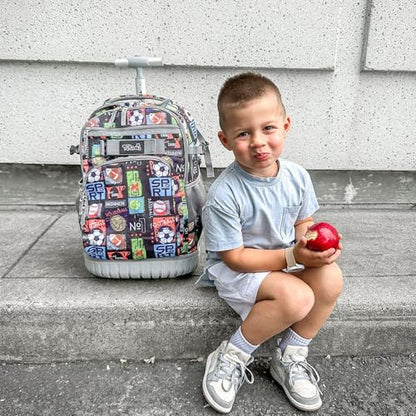 Tilami Rolling Backpack 18 inch Wheeled Laptop Backpack School College Student Travel Trip Boys and Girls, Sport Balls - color: Sport Balls Black