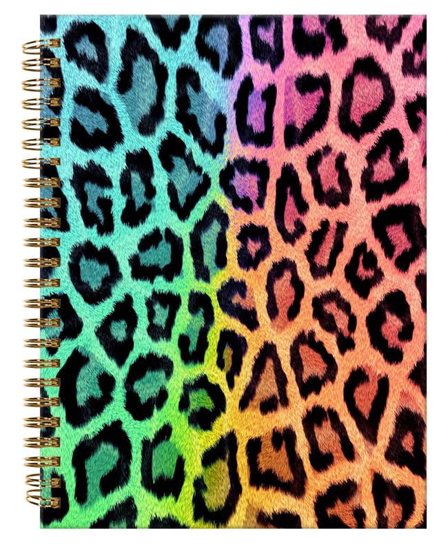 Spiral Journal Notebook,A5 Hardcover Lined Journals for Women Girl 6 x 8.3 in,120 Pages Thick Paper,Cute College Ruled Writing Notebook for Gifts Office Work School(Leopard Rainbow) - color: Leopard Rainbow