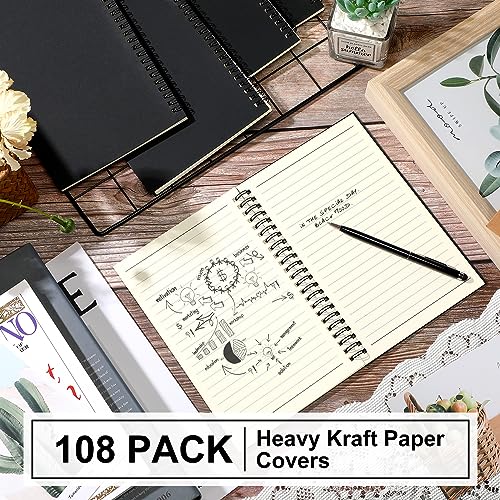 Yahenda 108 Pcs Spiral Notebooks Bulk, A5 8.3 x 5.5 Inch College Ruled Lined Notebooks, 100 Pages Soft Cover Journals for Students Classroom Office Back to School Supplies (Black) - color: Black