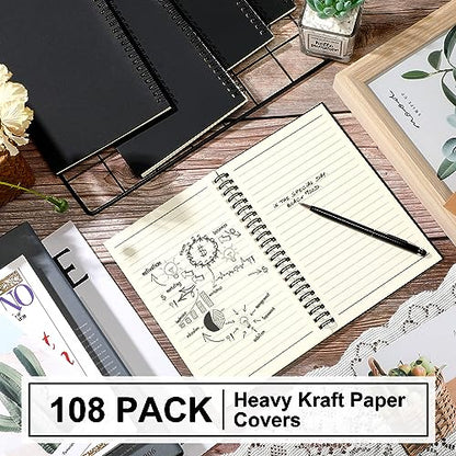 Yahenda 108 Pcs Spiral Notebooks Bulk, A5 8.3 x 5.5 Inch College Ruled Lined Notebooks, 100 Pages Soft Cover Journals for Students Classroom Office Back to School Supplies (Black) - color: Black