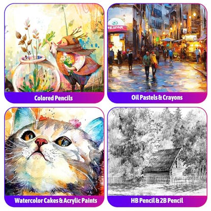 iBayam 195-Pack Deluxe Art Kit – Painting & Drawing Set for Adults | 195-pc all-in-one art set with acrylics, canvases, crayons & pads in a wooden case. Non-toxic & perfect for adult artists - color: Teal