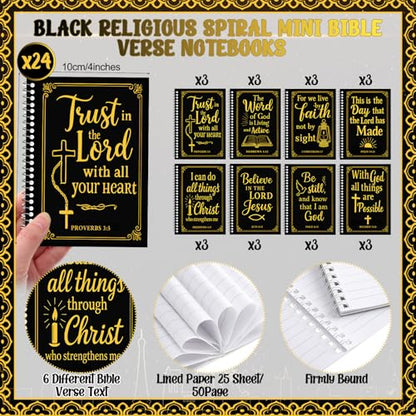24 Sets Christian Notepads Bible Pens Sets Bulk - Classroom Office Church Religious Gifts - Spiral Thickened Bible Verse Notepad Pens for School Teacher Coworker (Gold Foiling Black) - style: Gold Foiling Black