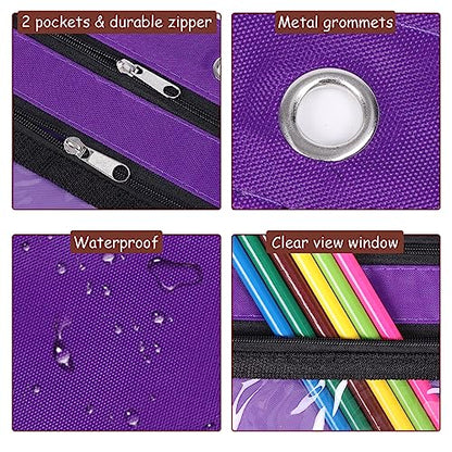 YoeeJob 1 Pack Pencil Pouch for 3 Ring Binder, Expandable Binder Pouches with Zipper, Large Capacity Pen Holder Case with Clear Window School Class Office Organizers, Purple - color: Purple