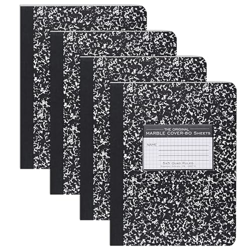 ROARING SPRING Hard Cover Composition Notebook, 4 Pack, Black Marble Comp Book, 9.75″ x 7.5″, 5x5 Grid Graph Ruled, 80 Sheets (160 Pages), Made in USA - size: 9.75" x 7.5", style: 4 Pack - 5x5 Grid Graph Ruled - 80 Sheets - Black Marble