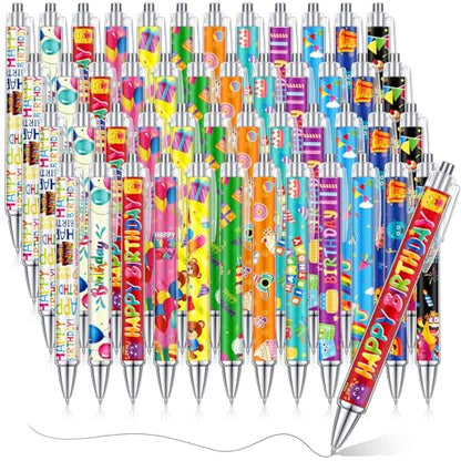 Cholemy 48 Pieces Happy Birthday Pens Bulk Happy Birthday Ballpoint Pens Colorful Cake Balloon Black Ink Gift for Party Supplies - style: Happy Birthday