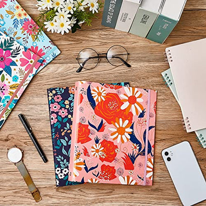 Lewtemi 4 Pack Mini Binders 5.5 x 8.5 Three Ring, 1 Inch Marble Binder, Flower Ocean Decorative Hardcover with Elastic Cord for School, Office Use, Recipe, Photo Album Pages(Flower) - style: Flower