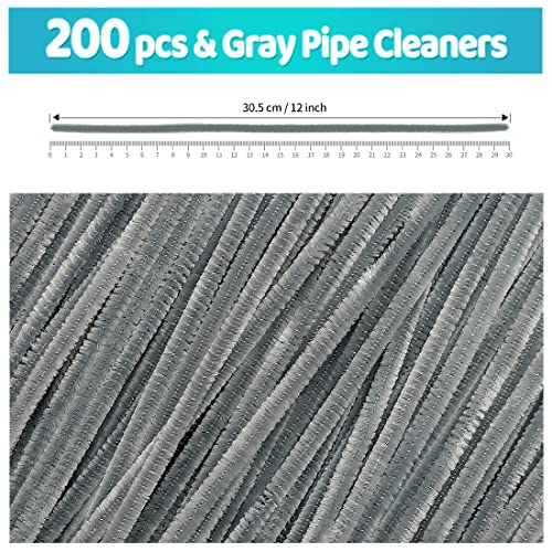 Iooleem 200pcs Gray Pipe Cleaners, Chenille Stems, Pipe Cleaners for Crafts, Pipe Cleaner Crafts, Art and Craft Supplies. - color: Gray, size: Small Pack