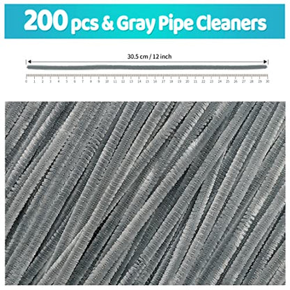 Iooleem 200pcs Gray Pipe Cleaners, Chenille Stems, Pipe Cleaners for Crafts, Pipe Cleaner Crafts, Art and Craft Supplies. - color: Gray, size: Small Pack