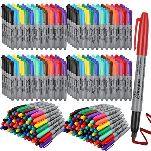 Teling 288 Pcs 12 Colors Permanent Markers Fine Colored Markers Assorted Colors Marker Pens Waterproof Works on Paper, Plastic, Wood, Metal and Glass for Adult Coloring Doodling