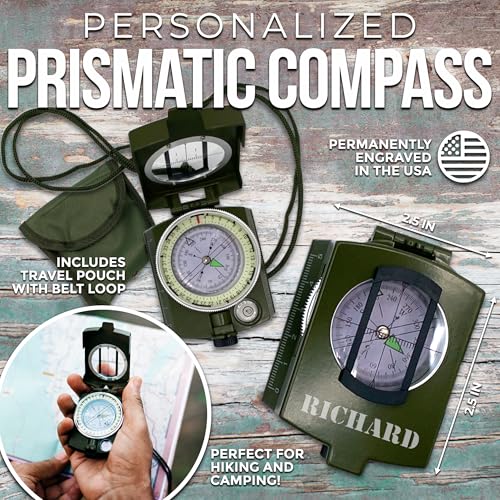 Custom Personalized Prismatic Compass Gift for Him – Hiking Compass with Canvas Case – Unique Gift for Scouts, Campers, Backpackers, Hikers, Outdoor Lovers