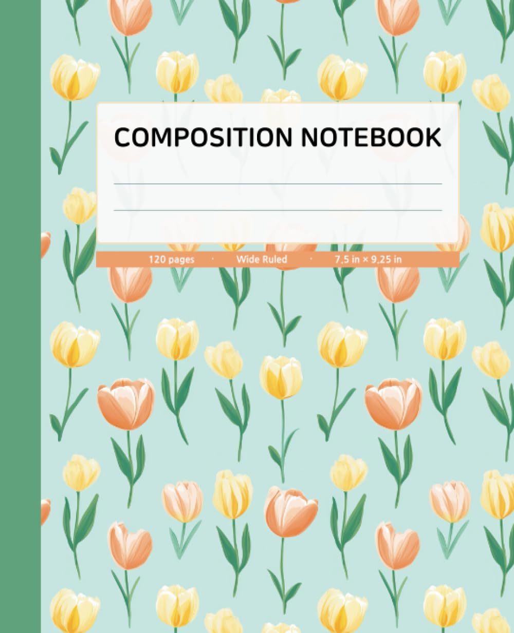 Composition Notebook Wide Ruled | Flower illustration with Greyish Green Spine Color | 120 Pages, 7.5x9.25 inches