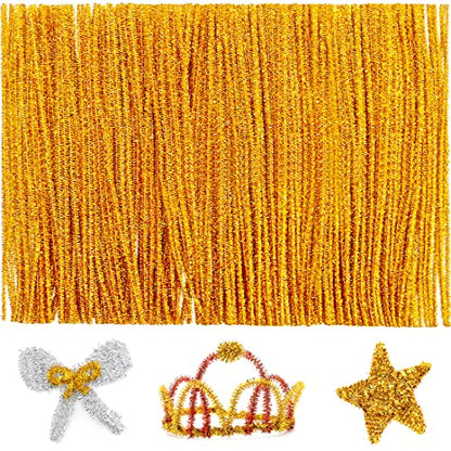 Iooleem 200pcs Golden Glitter Pipe Cleaners, Glitter Chenille Stems, Pipe Cleaners for Crafts, Pipe Cleaner Crafts, Art and Craft Supplies, Christmas Pipe Cleaners. - color: Golden Glitter, size: Small Pack