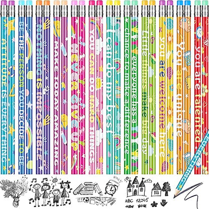 100 Pcs Motivational Pencils Bulk, Rainbow Inspirational School Pencils for Classroom, Cute Pencil with Encourage Positive Sayings, Back to School Supplies for Kids Student Teacher Classroom Reward - size: 100 Count (Pack of 1)