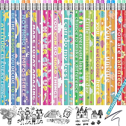 200 Pcs Motivational Pencils Bulk, Rainbow Inspirational School Pencils for Classroom, Cute Pencil with Encourage Positive Sayings, Back to School Supplies for Kids Student Teacher Classroom Reward - size: 200 Count (Pack of 1)