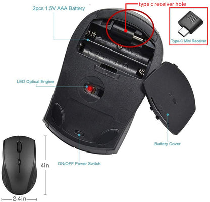 Type-C ＆ USB-A Wireless Mouse Gaming 2.4G Silent Ergonomic 3 DPI