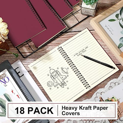 Yahenda 18 Pcs Spiral Notebooks Bulk, A5 8.3 x 5.5 Inch College Ruled Lined Notebooks, 100 Pages Soft Cover Journals for Students Classroom Office Back to School Supplies (Wine Red) - color: Wine Red